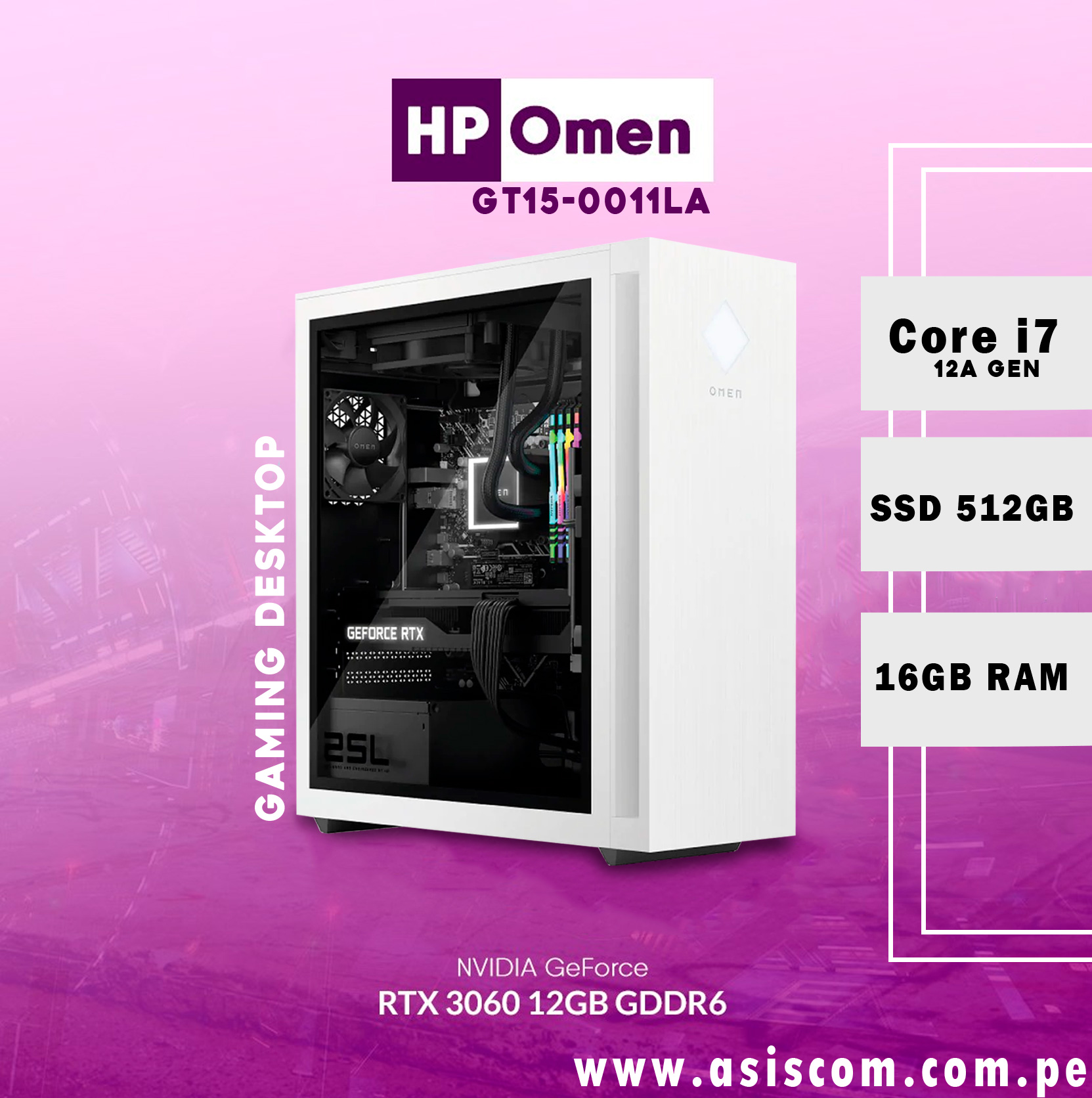 PC Gaming Core i7-12700F HP GT15-0011la 16GB|512GB|RTX3060 W11H